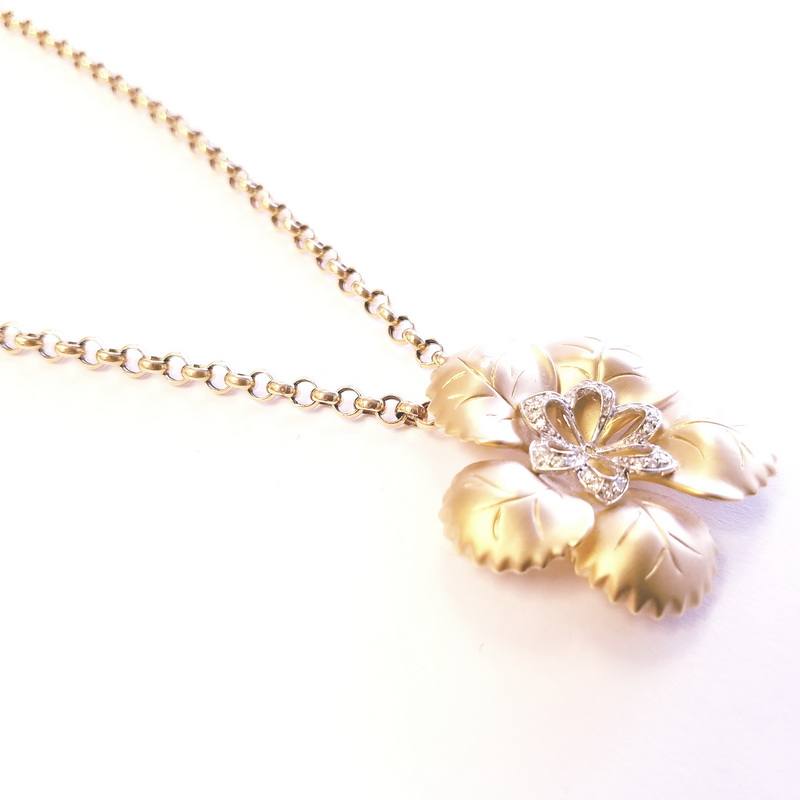 14K Yellow Gold Large Diamond Flower Necklace