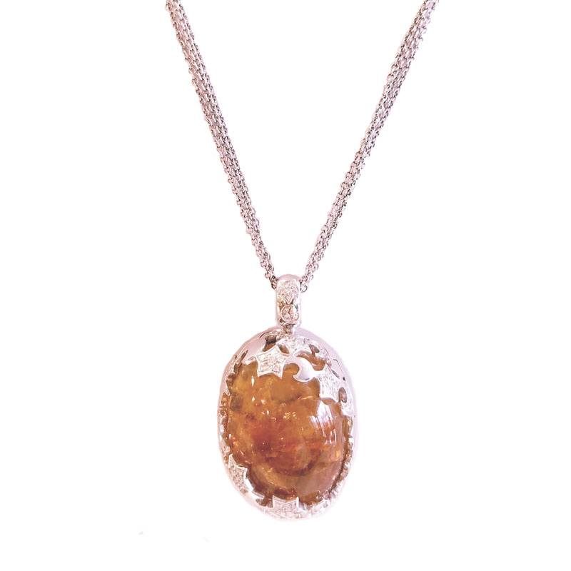Pasquale Bruni 18K White Gold Large Rutilated Citrine Necklace with Diamonds
