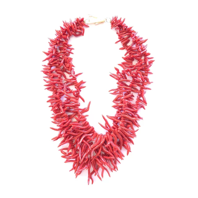 Layered Red Coral Spikes Necklace