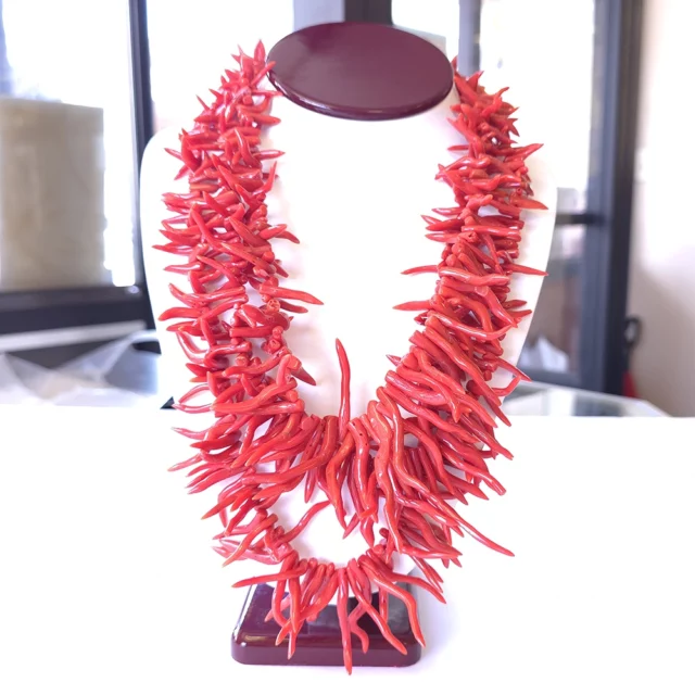 Layered Red Coral Spikes Necklace