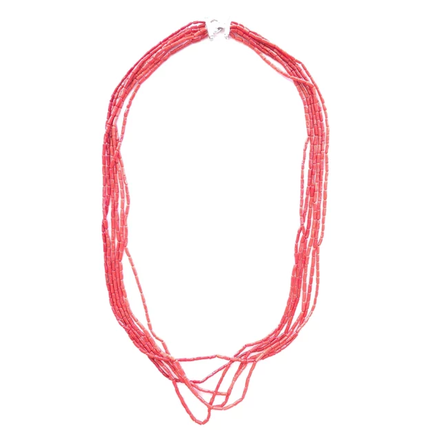 Layered Red Coral Tube Bead Necklace