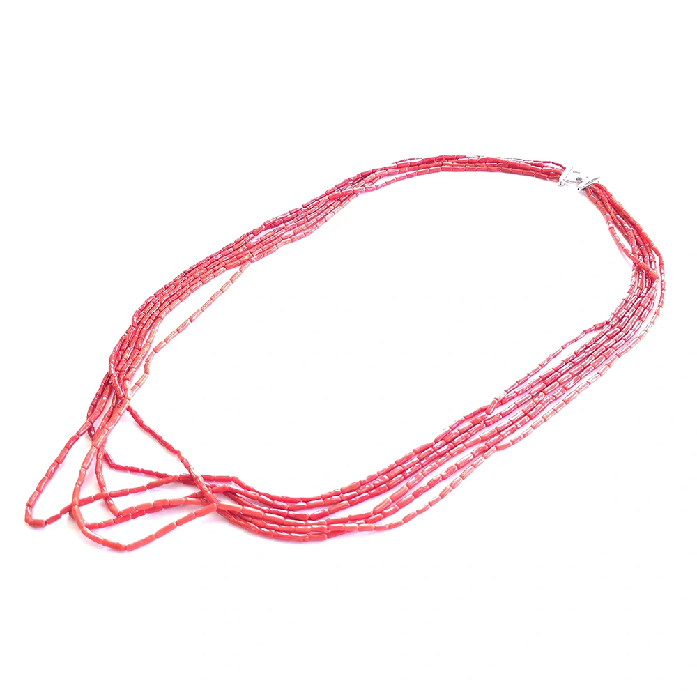 Layered Red Coral Tube Bead Necklace