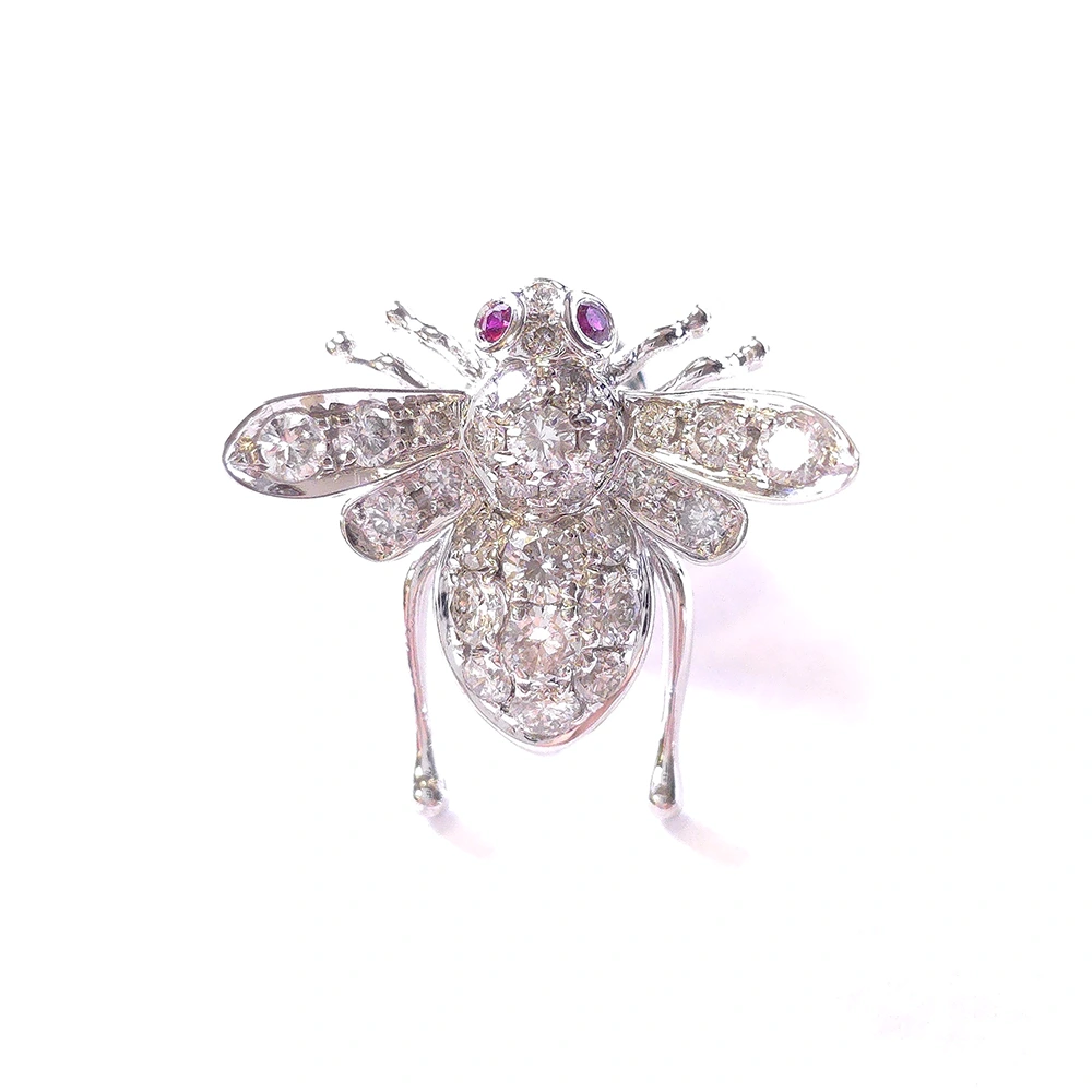 18K White Gold Diamond Fly Pin with Gemstones