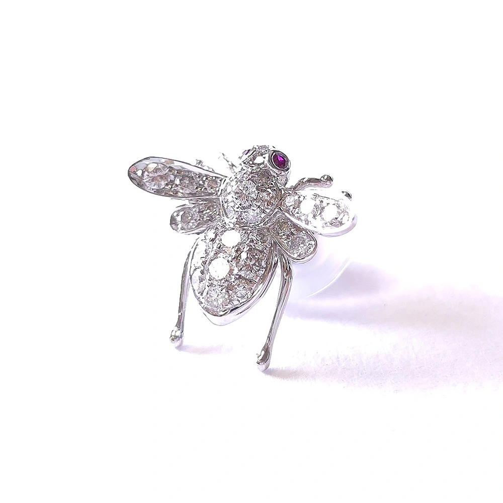 18K White Gold Diamond Fly Pin with Gemstones