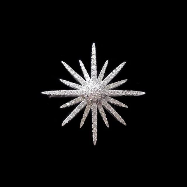 18K White Gold Large 16 Point Diamond Star Brooch