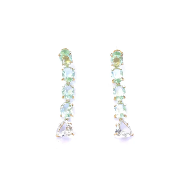 Gold Plated Sterling Silver Green Quartz Drop Earrings