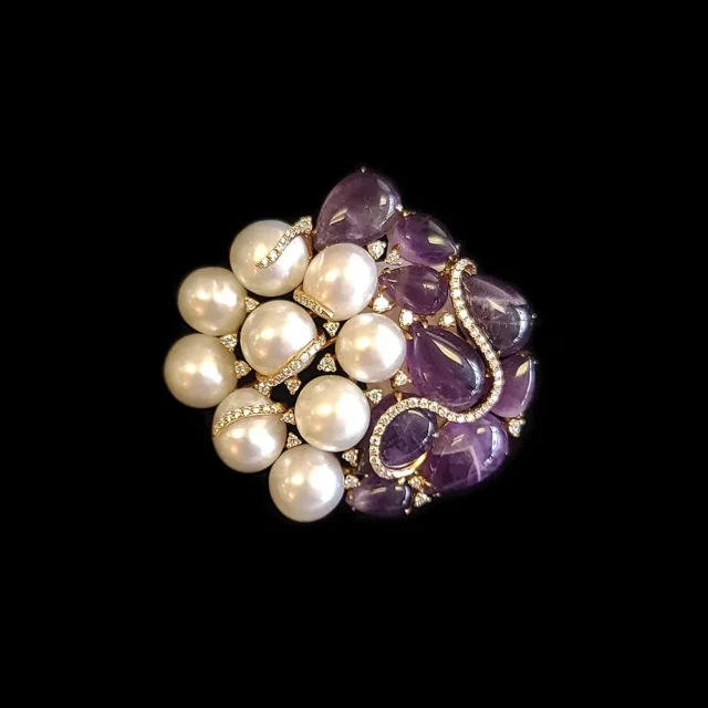 Tara Pearls 18K Rose Gold Pearl Brooch with Amethyst and Diamonds