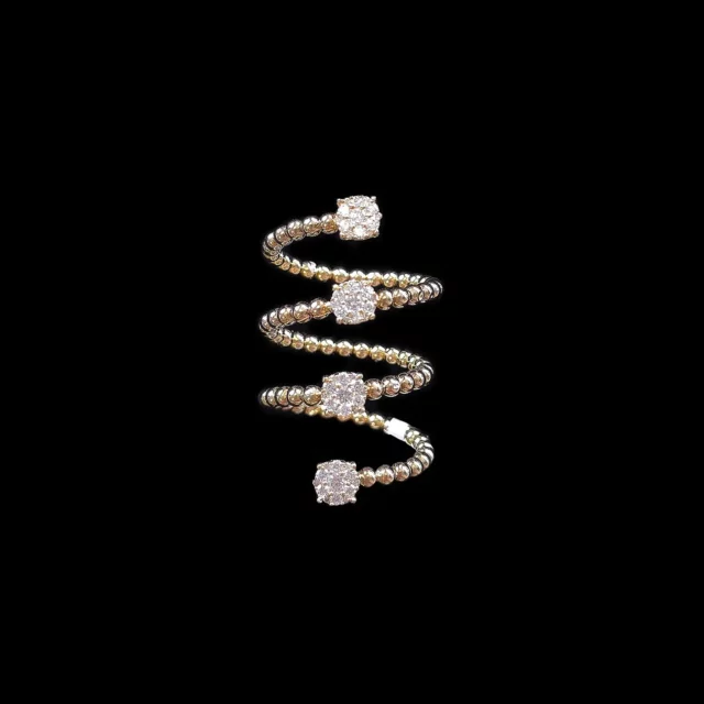 18K Yellow Gold Beaded Spiral Ring with Diamonds