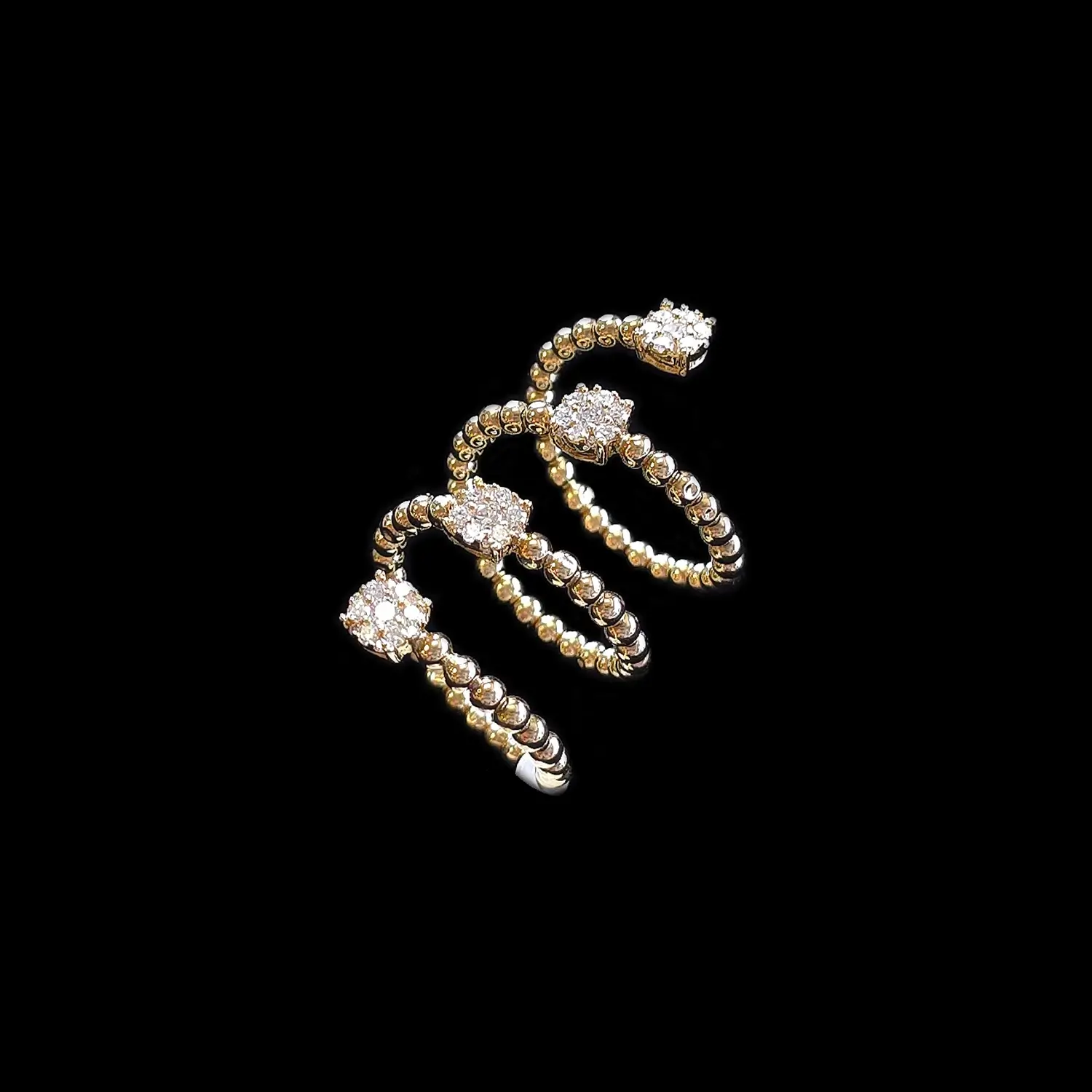 18K Yellow Gold Beaded Spiral Ring with Diamonds