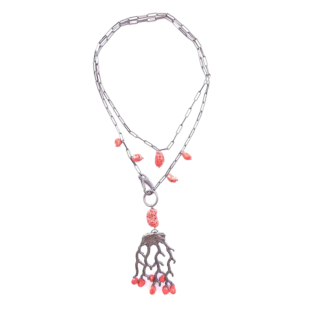 Sterling Silver Genuine Red Coral Necklace