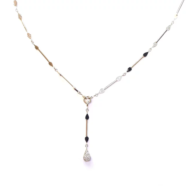 14K Yellow Gold Diamond Teardrop Lariat Necklace