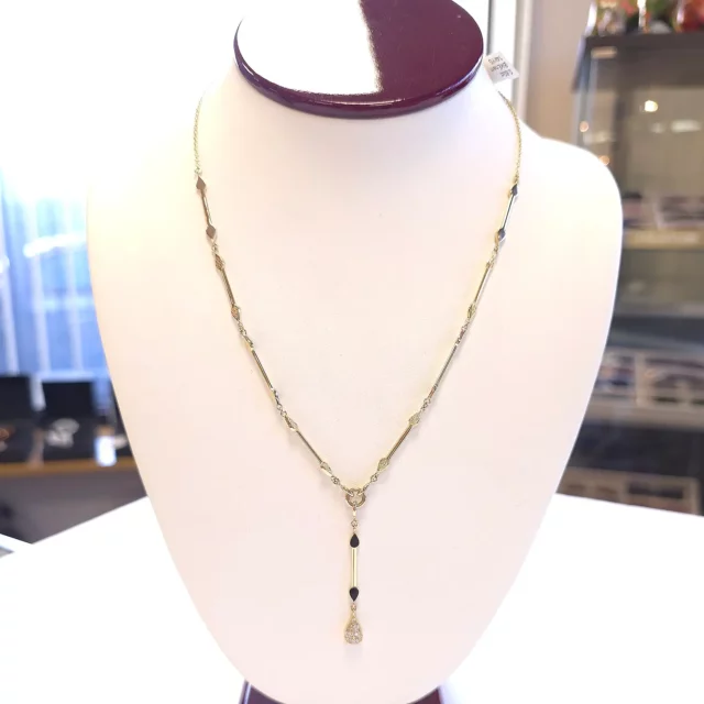 14K Yellow Gold Diamond Teardrop Lariat Necklace