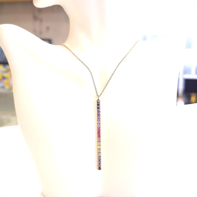 Bibigi 18K Rose Gold Multi Colored Sapphire Line Necklace