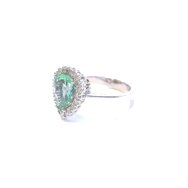 Crieri 18K White Gold Pear Shaped Emerald Ring with Diamonds